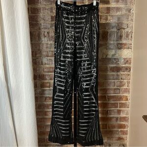 Sequin Embellished Black Flare Festival Pants -Size XS -PT05
